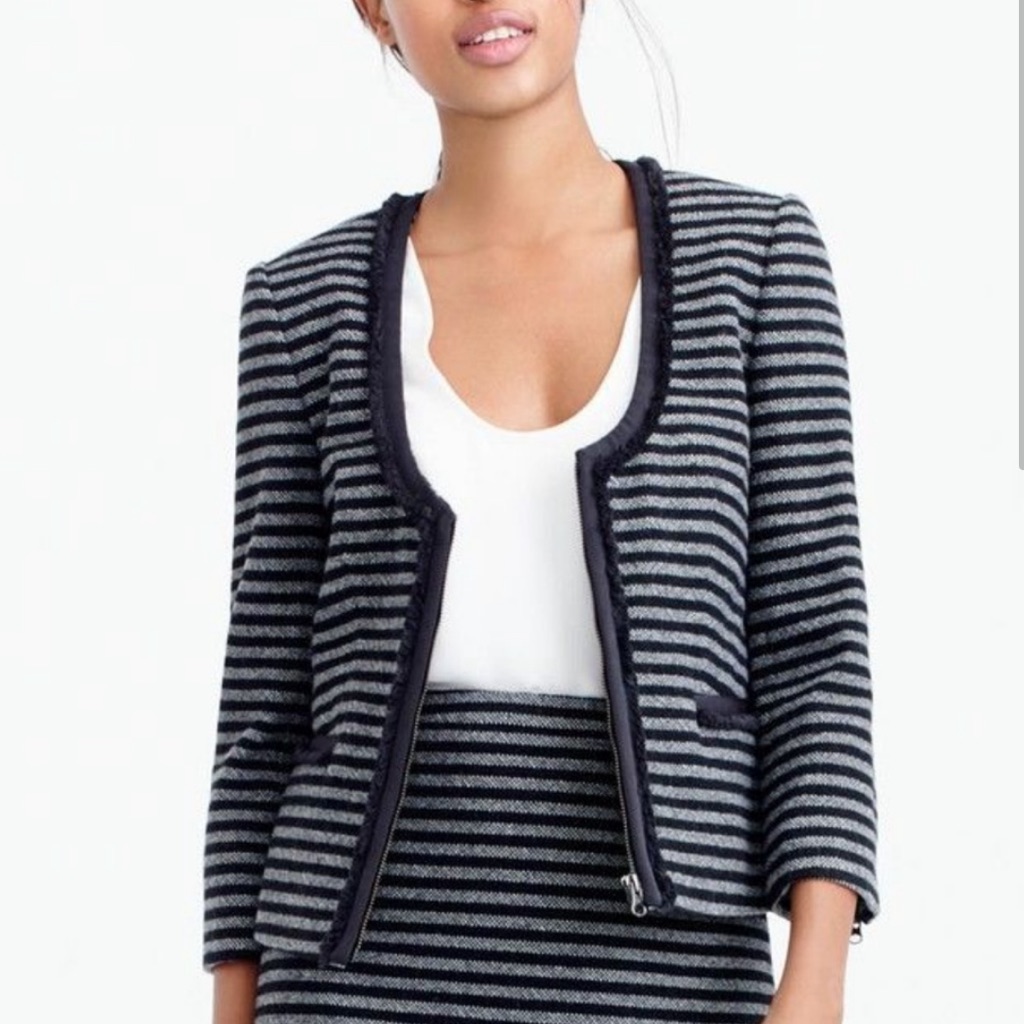 J. Crew Striped Tweed Scoopneck Jacket - 00